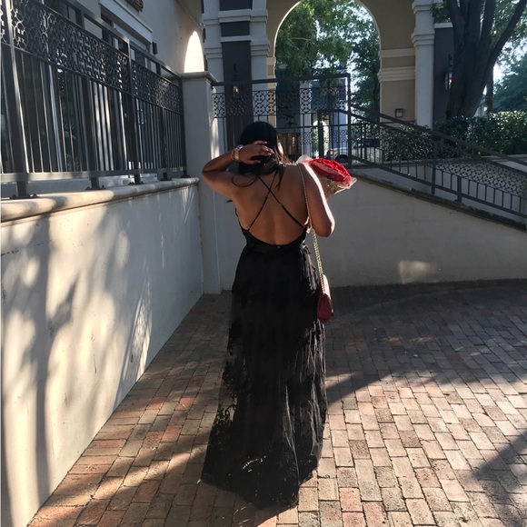 Maxi prom lace net black dress - Picture 4 of 4